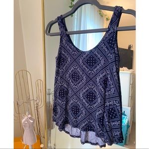 Navy blue & white paisley print tank top